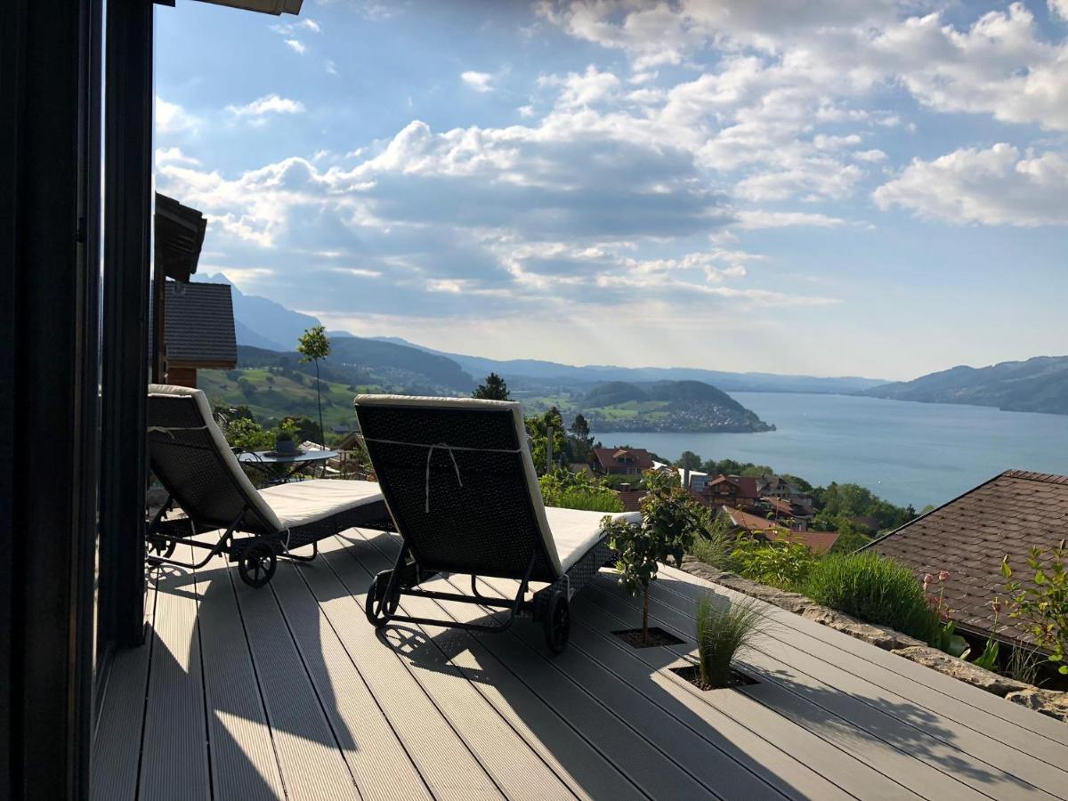 Moderne Unterkunft Mit Panoramablick Auf Thunersee Krattigen ภายนอก รูปภาพ